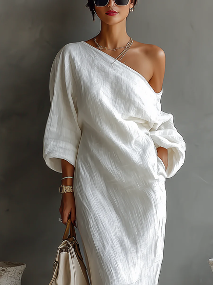 Thalassa™ | Elegantes, weißes Maxikleid mit One-Shoulder-Träger