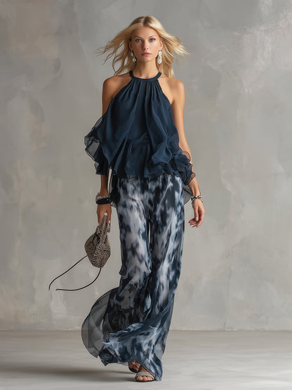 Ludovica™ | Ensemble halter & pantalon large imprimé
