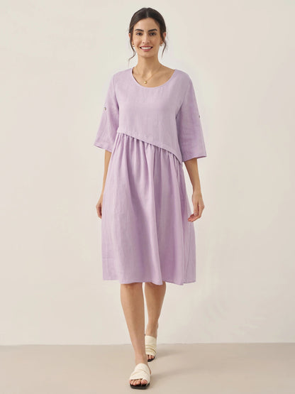 Lilou™ | Robe midi en lin à plis asymétriques