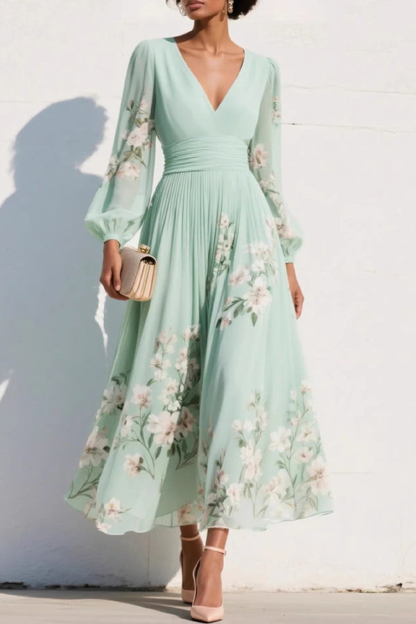 Vacances™ | Robe longue fleurie col V