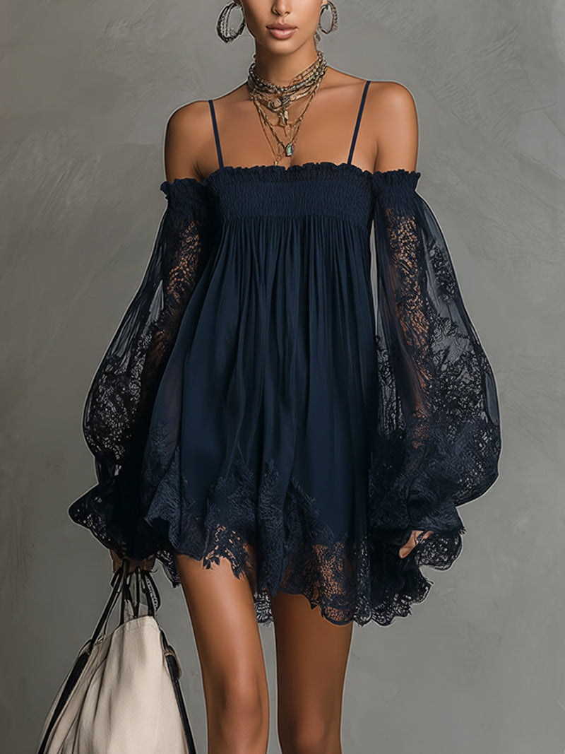 Noemi™ | Mini robe en mousseline épaules dénudées