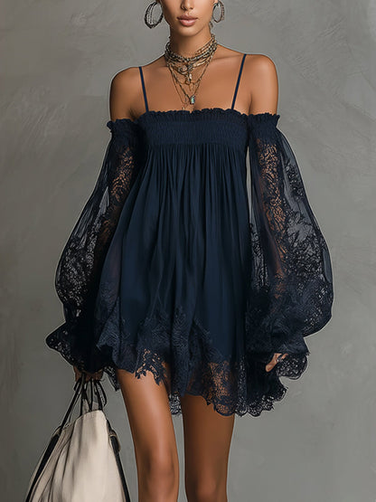 Noemi™ | Mini robe en mousseline épaules dénudées