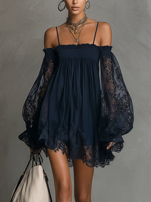 Noemi™ | Mini robe en mousseline épaules dénudées