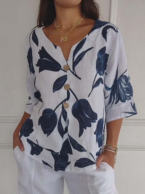 Despoina™ | Top fleuri boutonné
