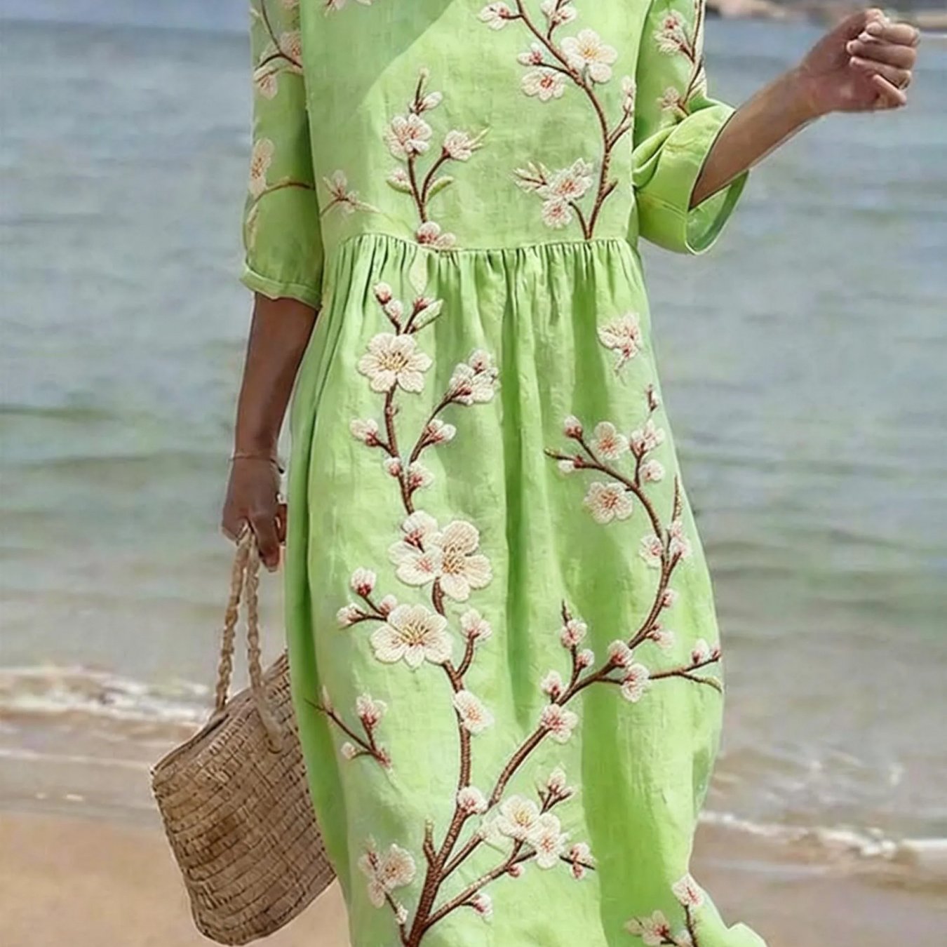 Yvanna™ | Robe décontractée fleurie manches coudes
