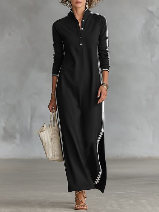 Kassandra™ | Robe Maxi Sweat Col Boutonné