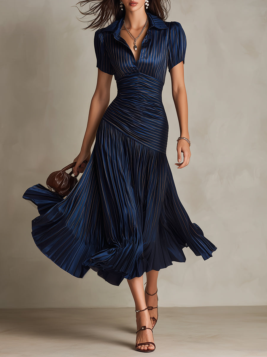 Adriana™ | Robe midi satinée à rayures