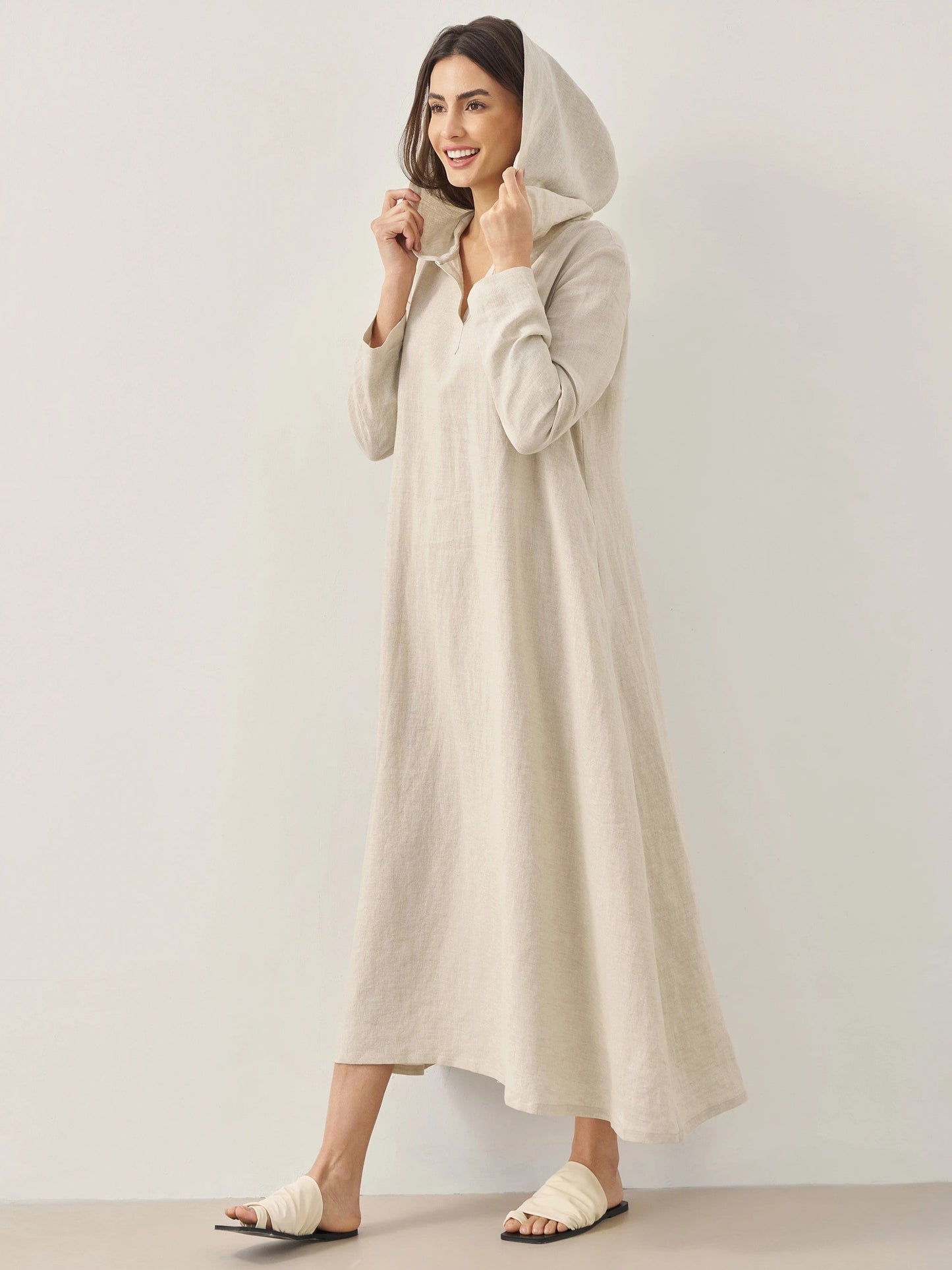 Solène™ | Robe longue en lin à capuche