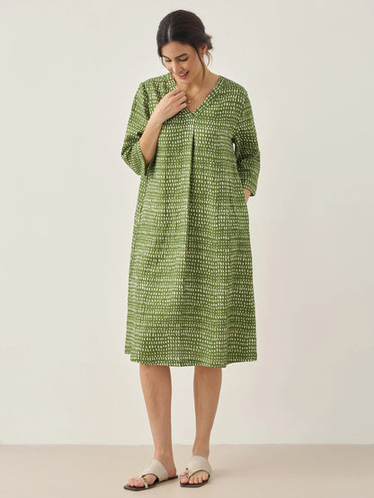 Léonie™ | Robe midi en lin à pois artistiques