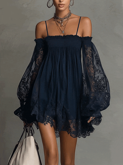 Noemi™ | Mini robe en mousseline épaules dénudées