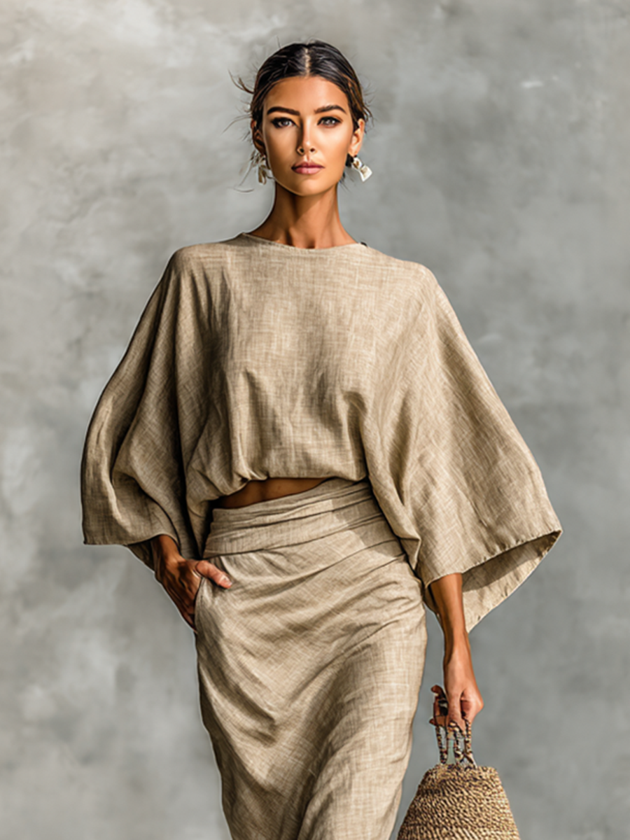 Orlena™ | Ensemble 2 Pièces Coton-Lin Avec Jupe Longue