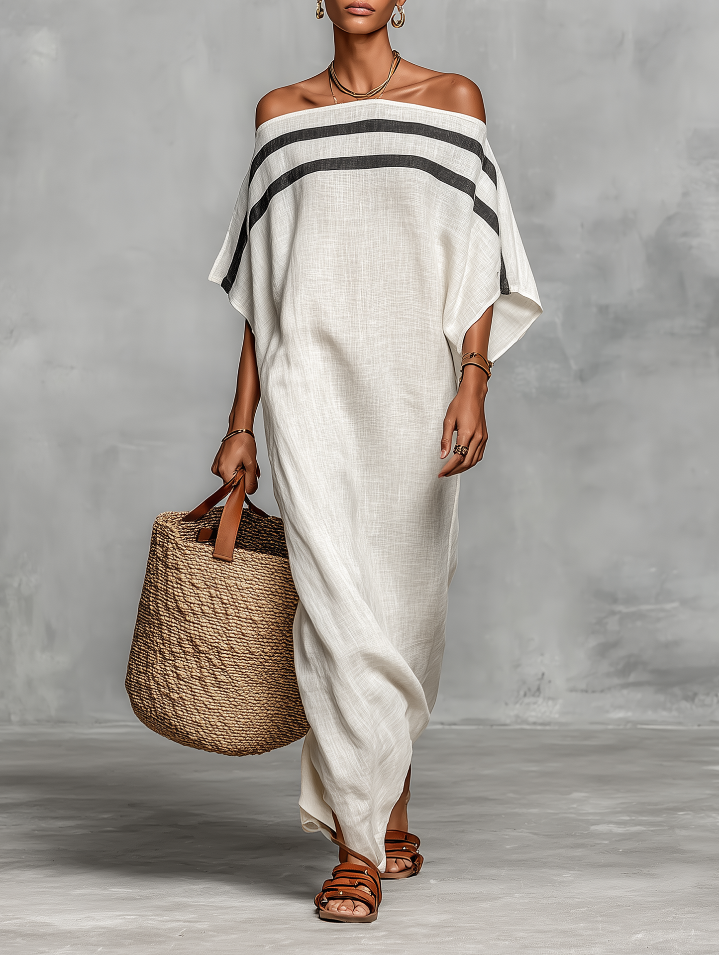 Xaviera™ | Robe Maxi en Lin Épaules Dénudées