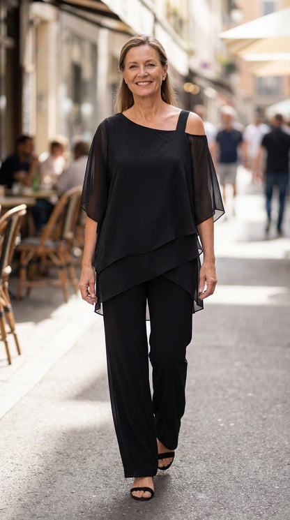 Mavise™ | Ensemble deux pièces fluide avec haut drapé et pantalon élégant