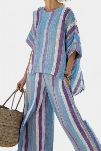 Ginevra™ | Ensemble rayé pastel en lin