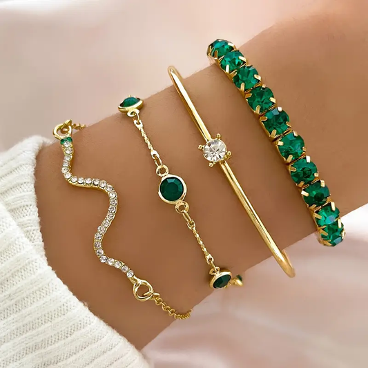 Mireille™ | Ensemble de bracelets vintage avec zircon vert