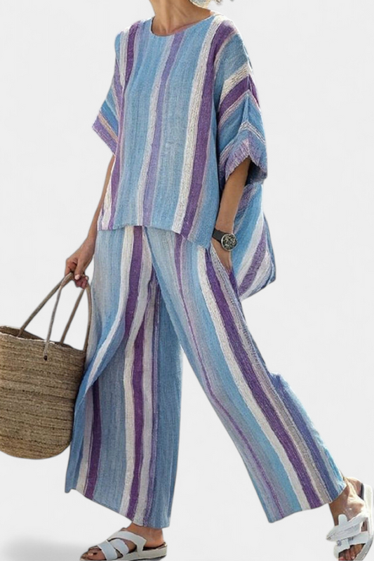 Ginevra™ | Ensemble rayé pastel en lin