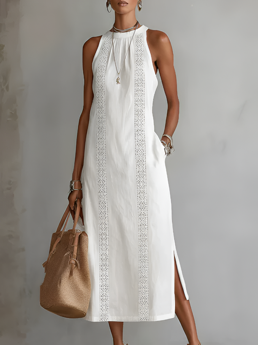 Jimena™ | Robe midi col mandarin brodé