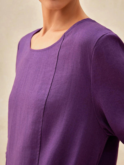 Sophie™ | Robe mi-longue en lin à col rond