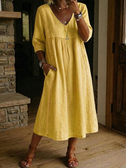 Yara™ | Robe patchwork lin &amp; coton