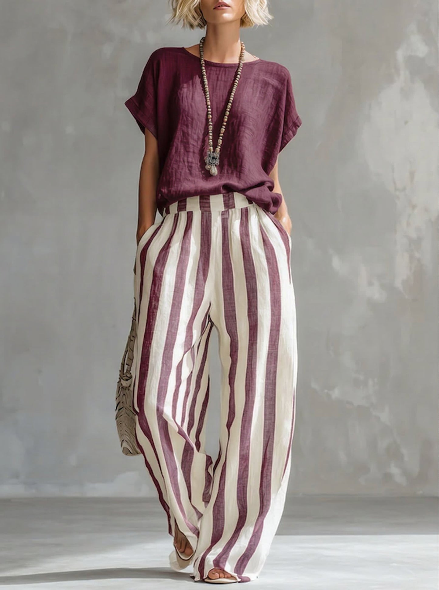 Chaimae™ | Ensemble 2 pièces rayé coton-lin