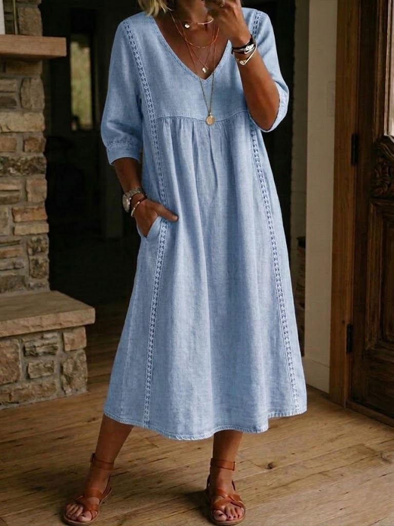 Yara™ | Robe patchwork lin &amp; coton