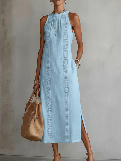 Jimena™ | Robe midi col mandarin brodé