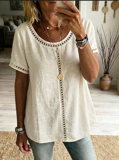 Kenza™ | Top patchwork ajouré lin &amp; coton