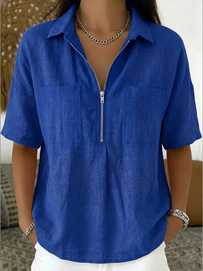 Garance™ | Chemise demi-zip lin &amp; coton