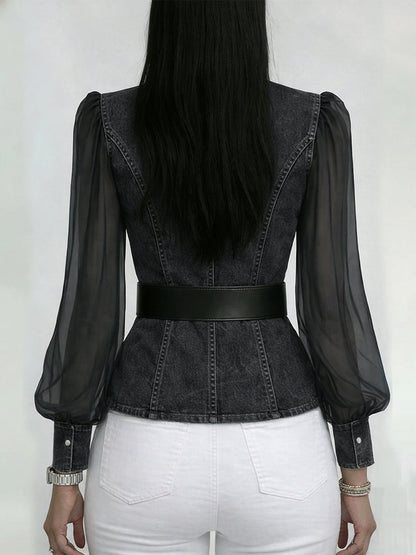 Valérie™ | Haut en denim avec manches organza