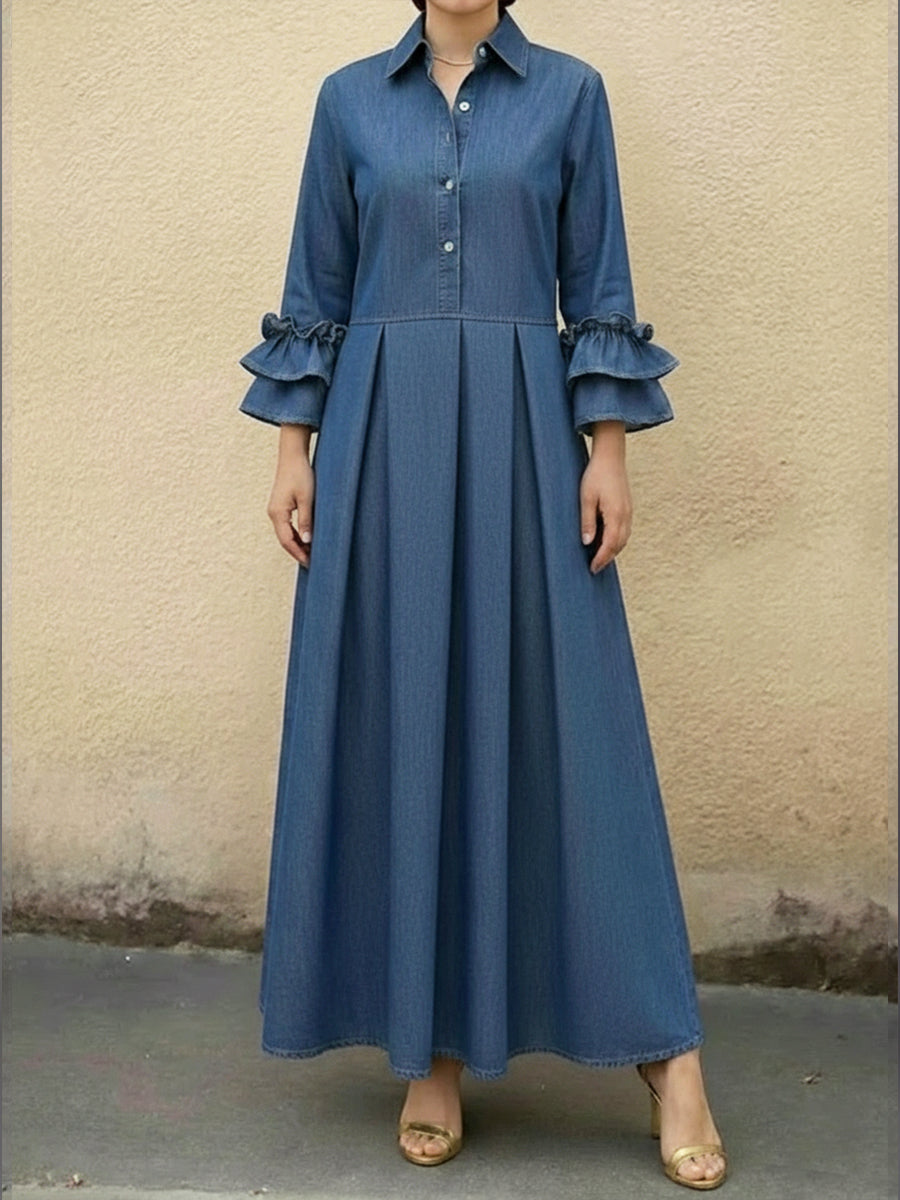 Blandine™ | Robe en jean à manches à volants