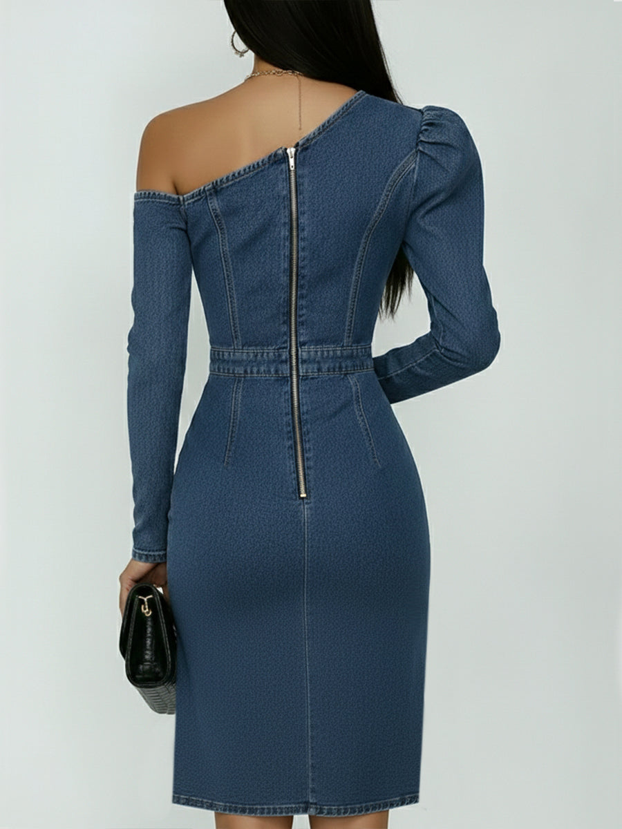 Malika™ | Robe en jean épaules dénudées