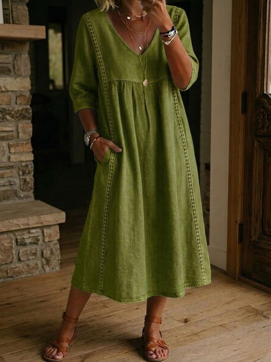 Yara™ | Robe patchwork lin &amp; coton