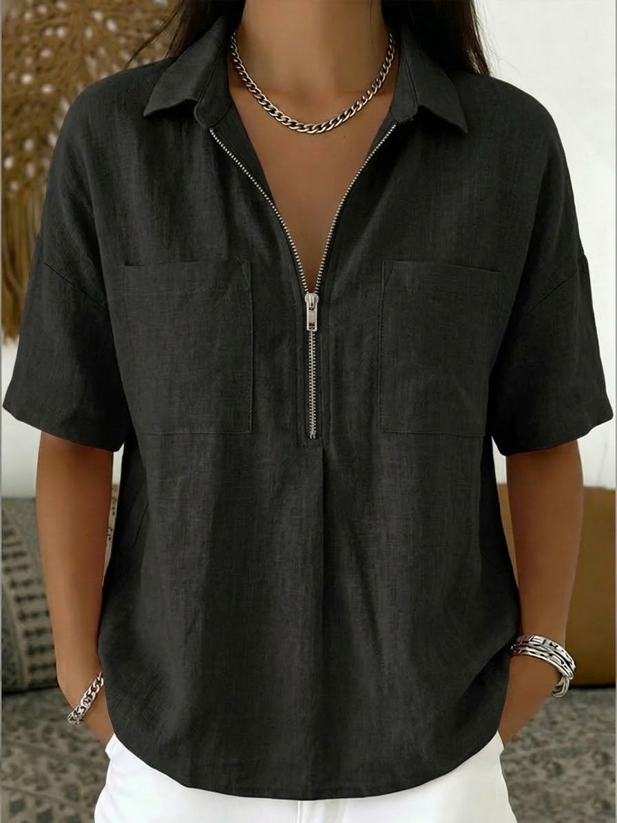 Garance™ | Chemise demi-zip lin &amp; coton