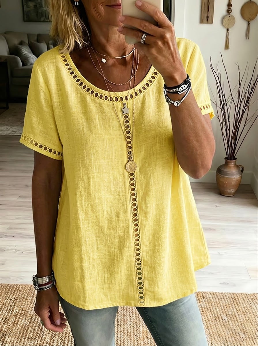Kenza™ | Top patchwork ajouré lin &amp; coton