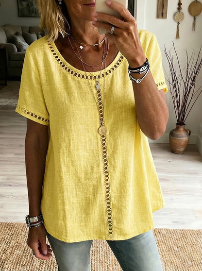 Kenza™ | Top patchwork ajouré lin &amp; coton