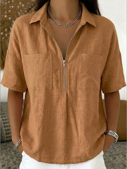 Garance™ | Chemise demi-zip lin &amp; coton