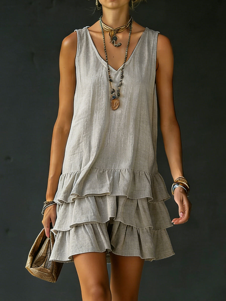 Nisrine™ | Robe sans manches coton &amp; lin