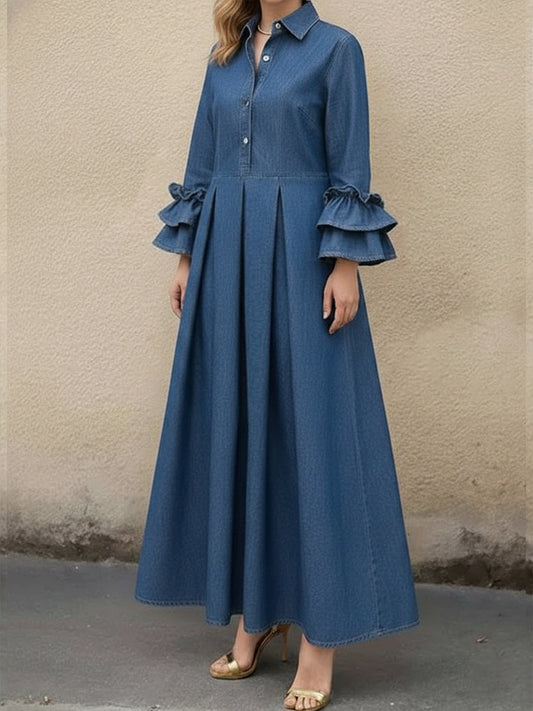 Blandine™ | Robe en jean à manches à volants