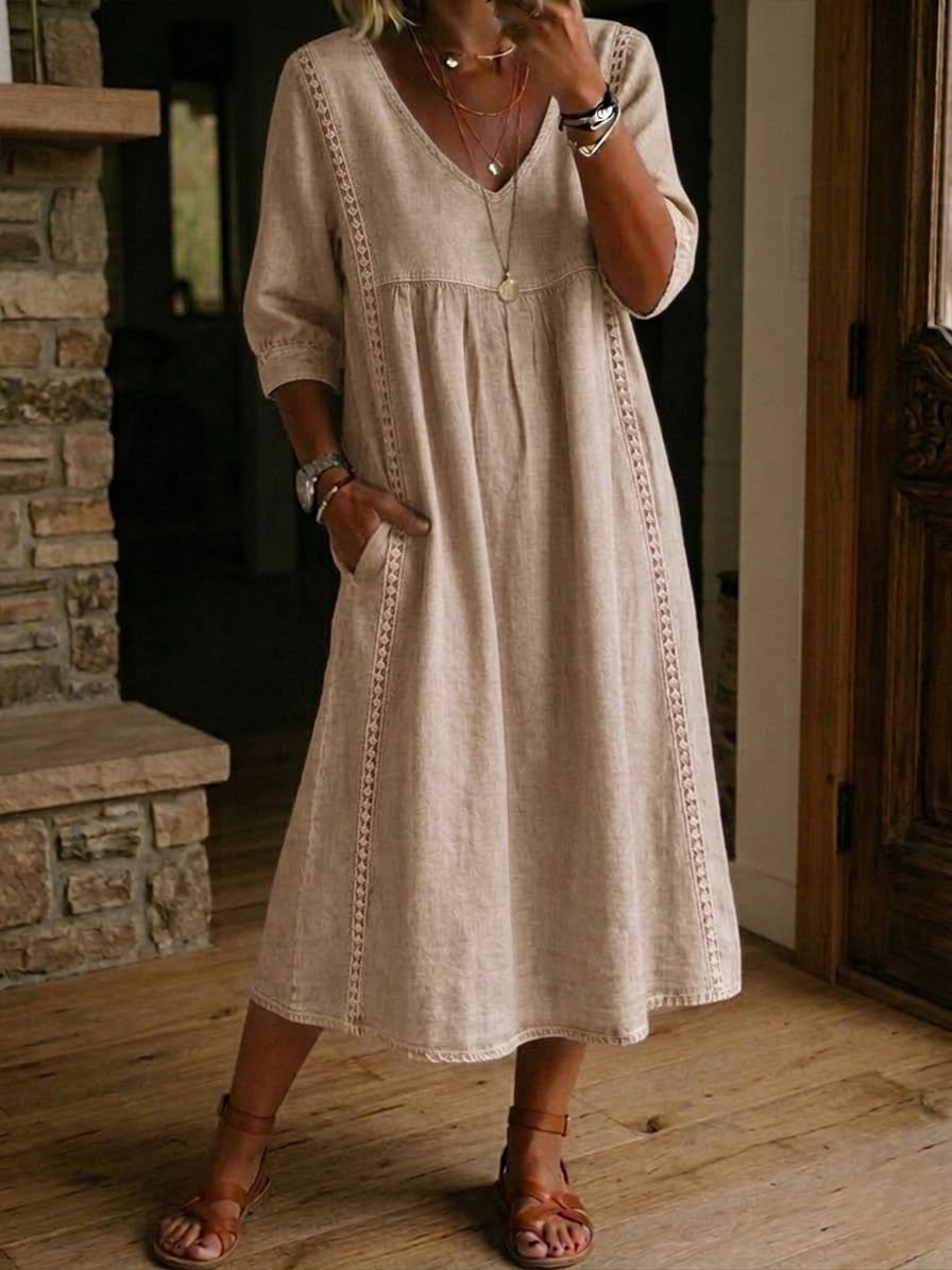 Yara™ | Robe patchwork lin &amp; coton