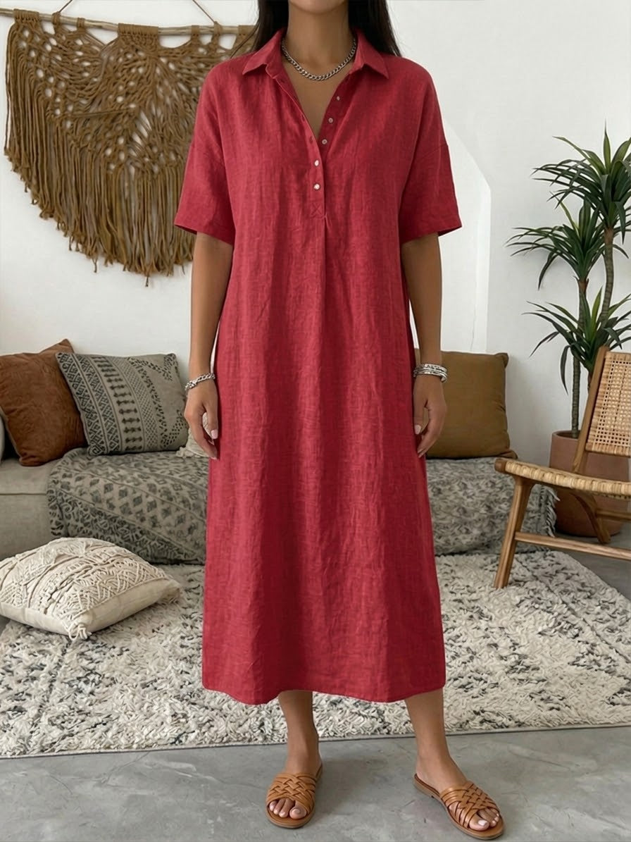 Yasmine™ | Robe polo coton &amp; lin