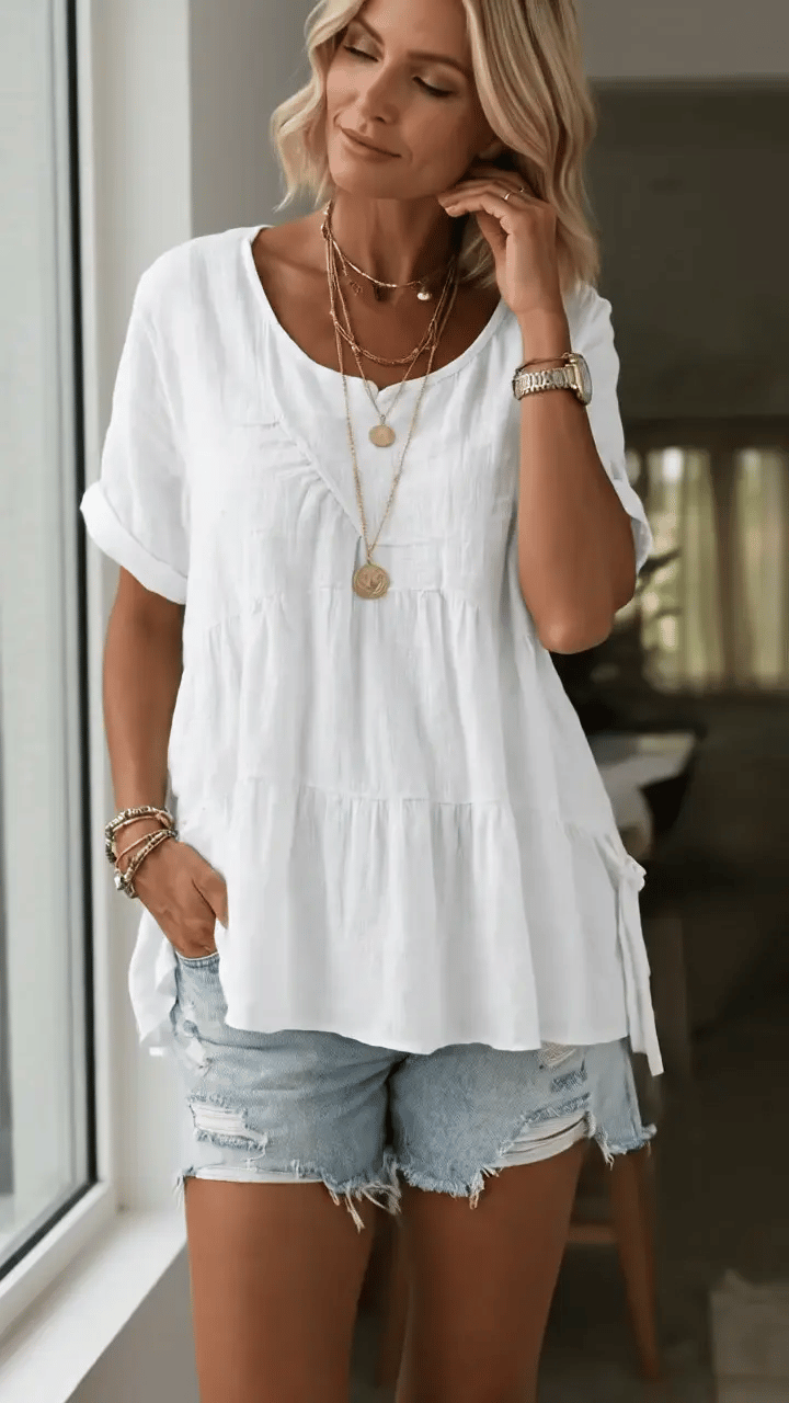 Dalia™ | Chemise ample coton &amp; lin à cordon