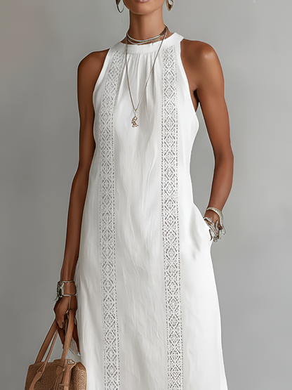 Jimena™ | Robe midi col mandarin brodé