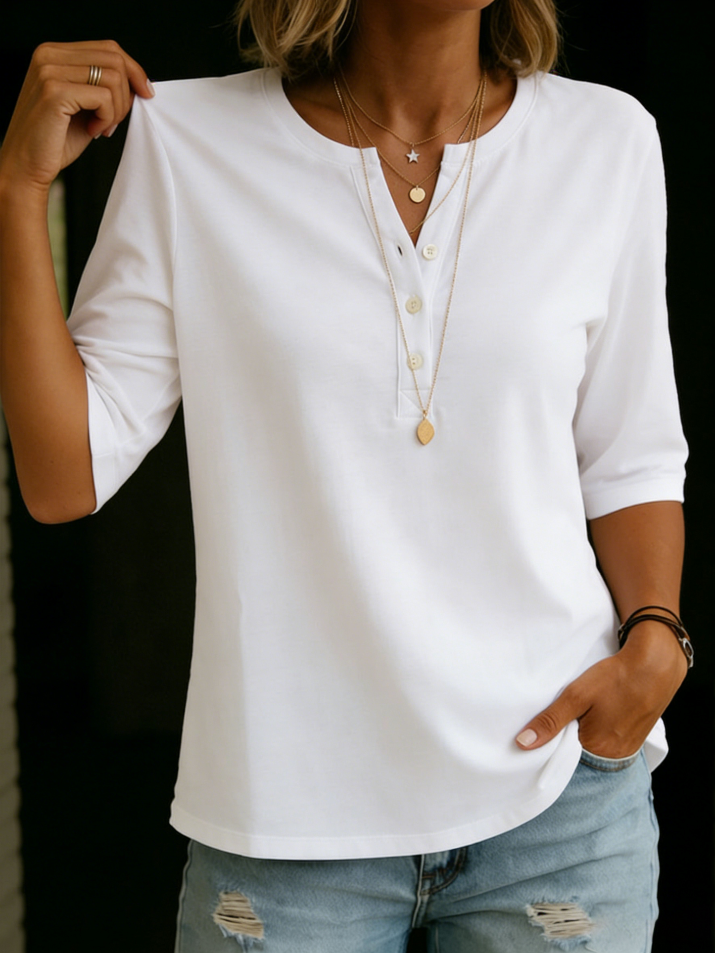Louna™ | T-shirt Henley en coton