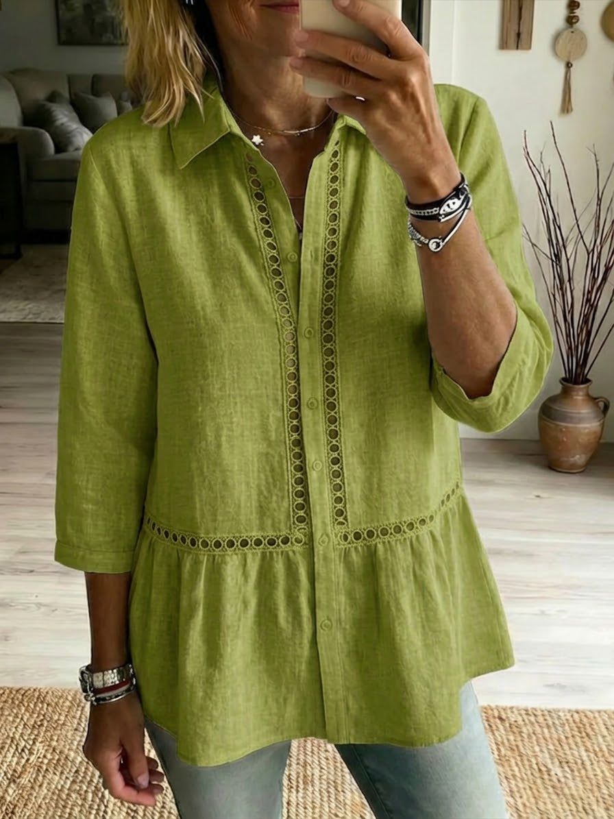 Rania™ | Chemise patchwork lin &amp; coton