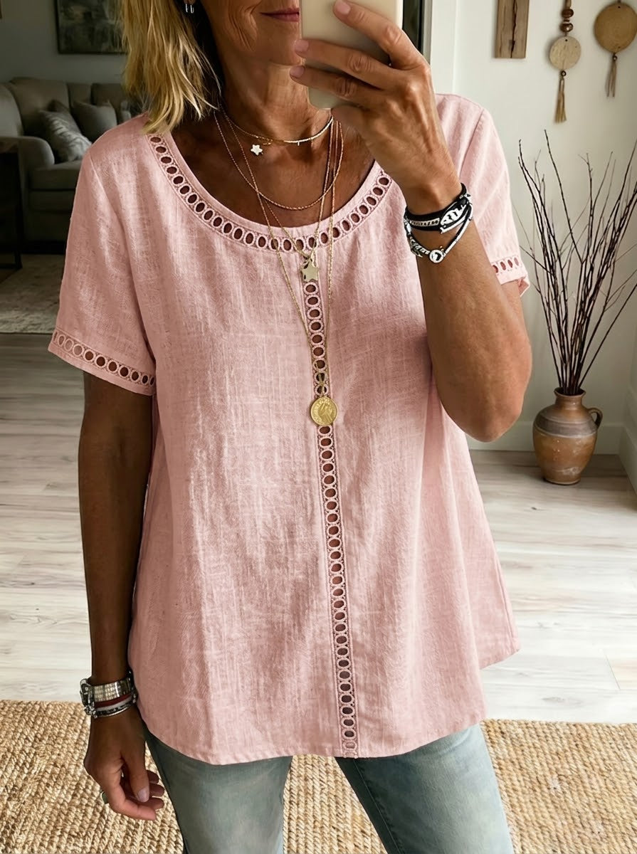 Kenza™ | Top patchwork ajouré lin &amp; coton
