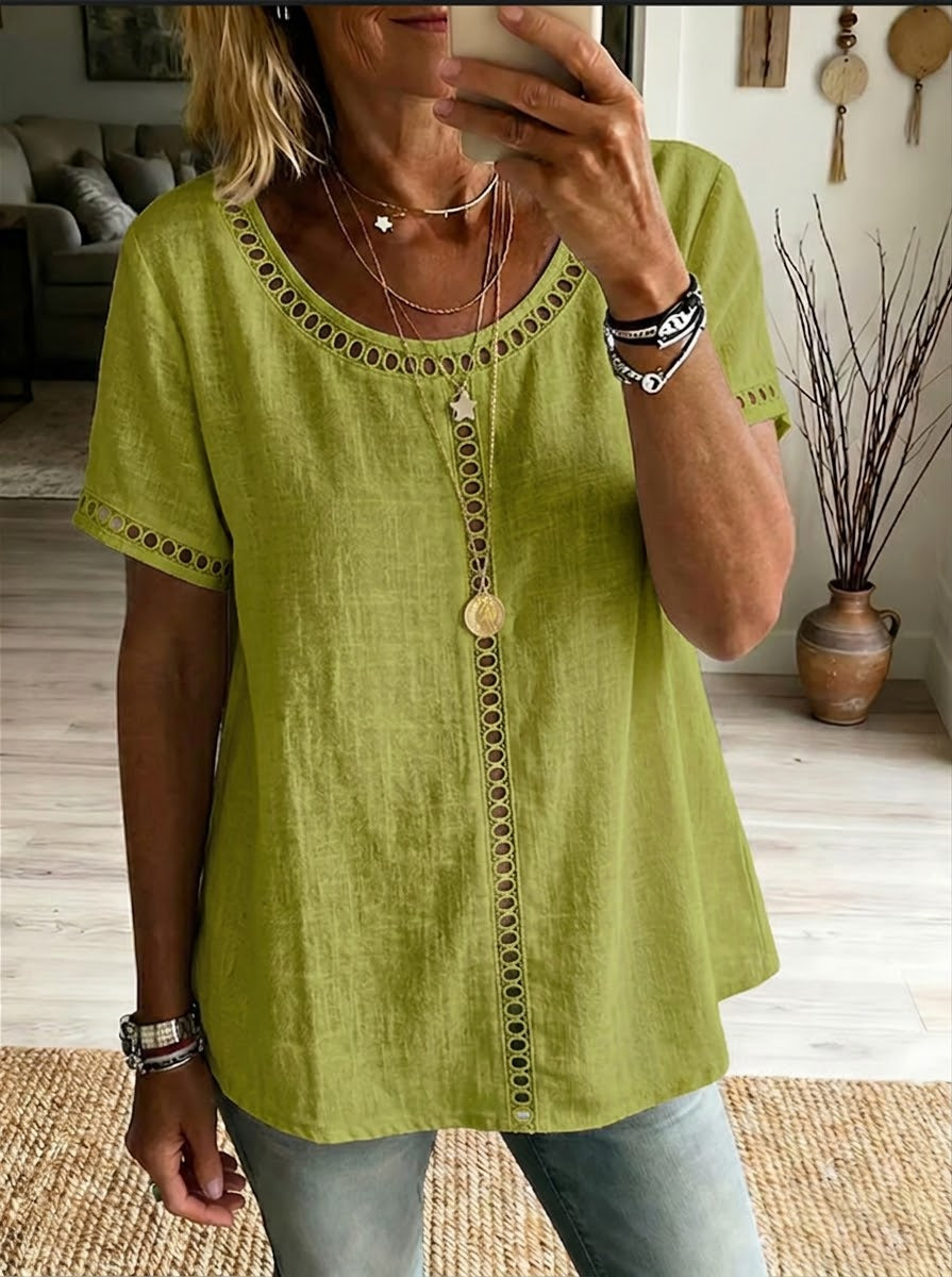 Kenza™ | Top patchwork ajouré lin &amp; coton