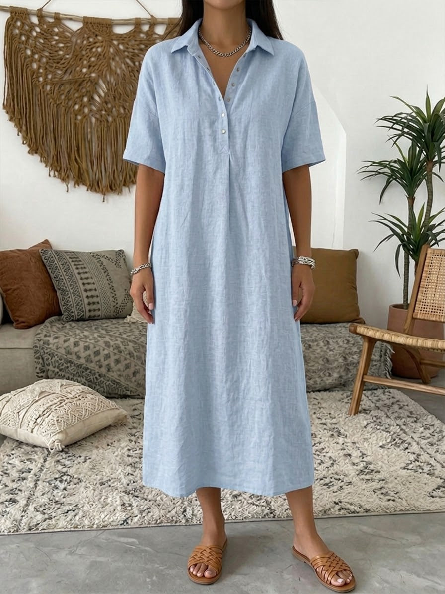 Yasmine™ | Robe polo coton &amp; lin