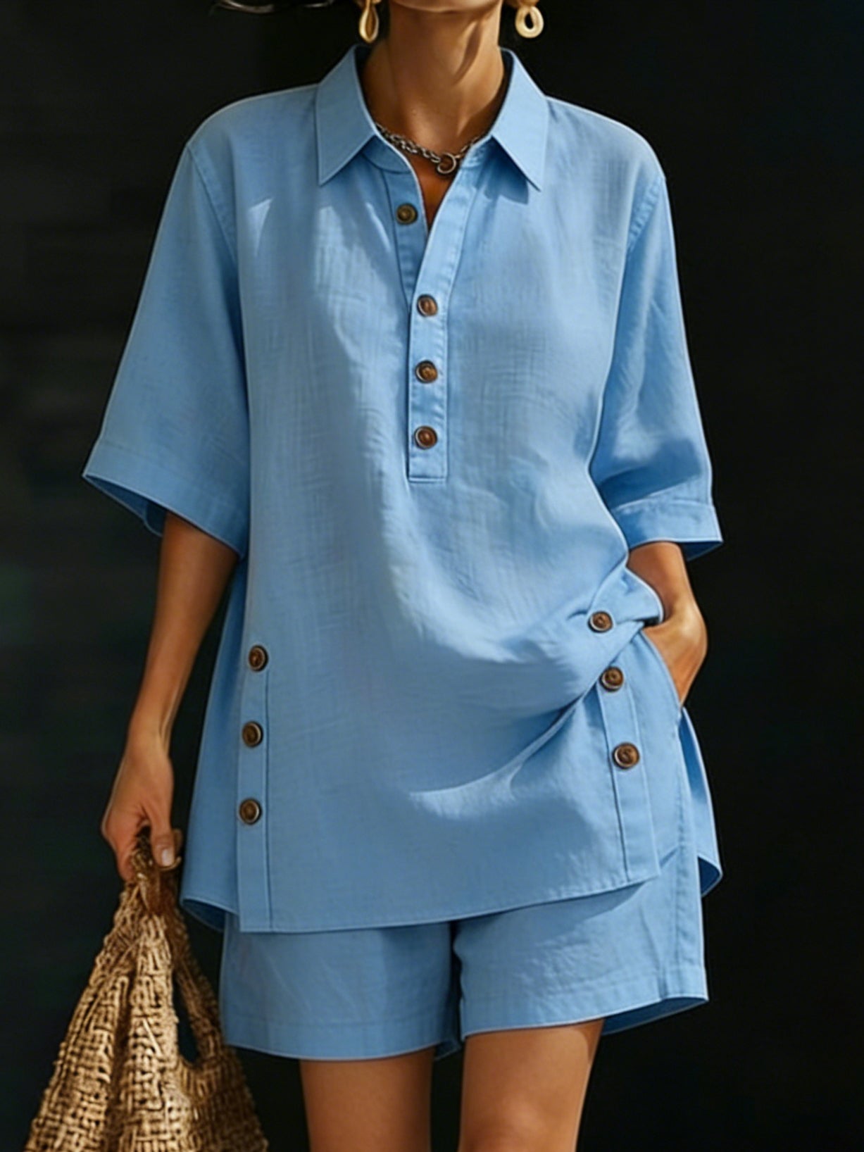 Léa™ | Ensemble chemise &amp; short lin