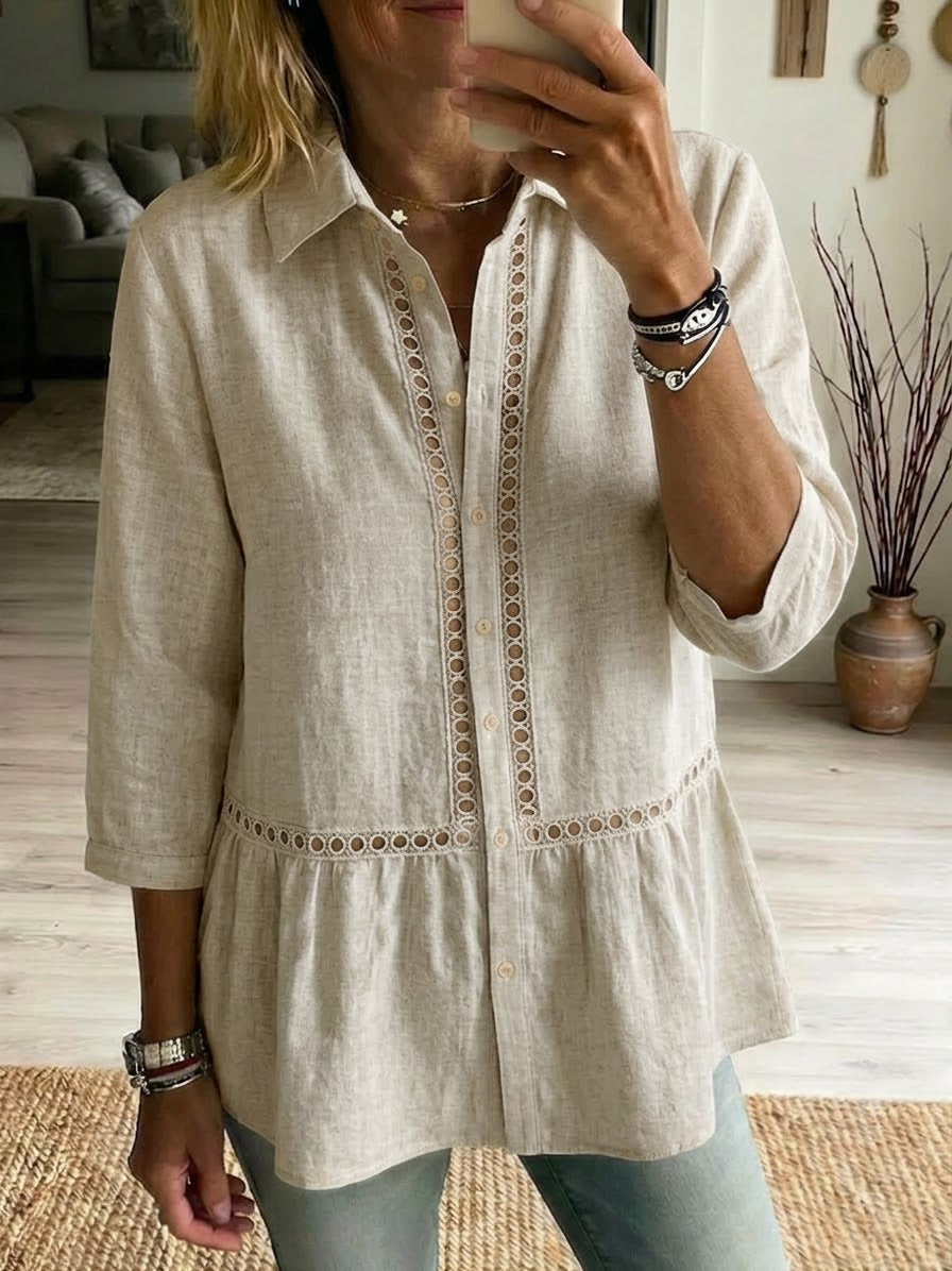 Rania™ | Chemise patchwork lin &amp; coton
