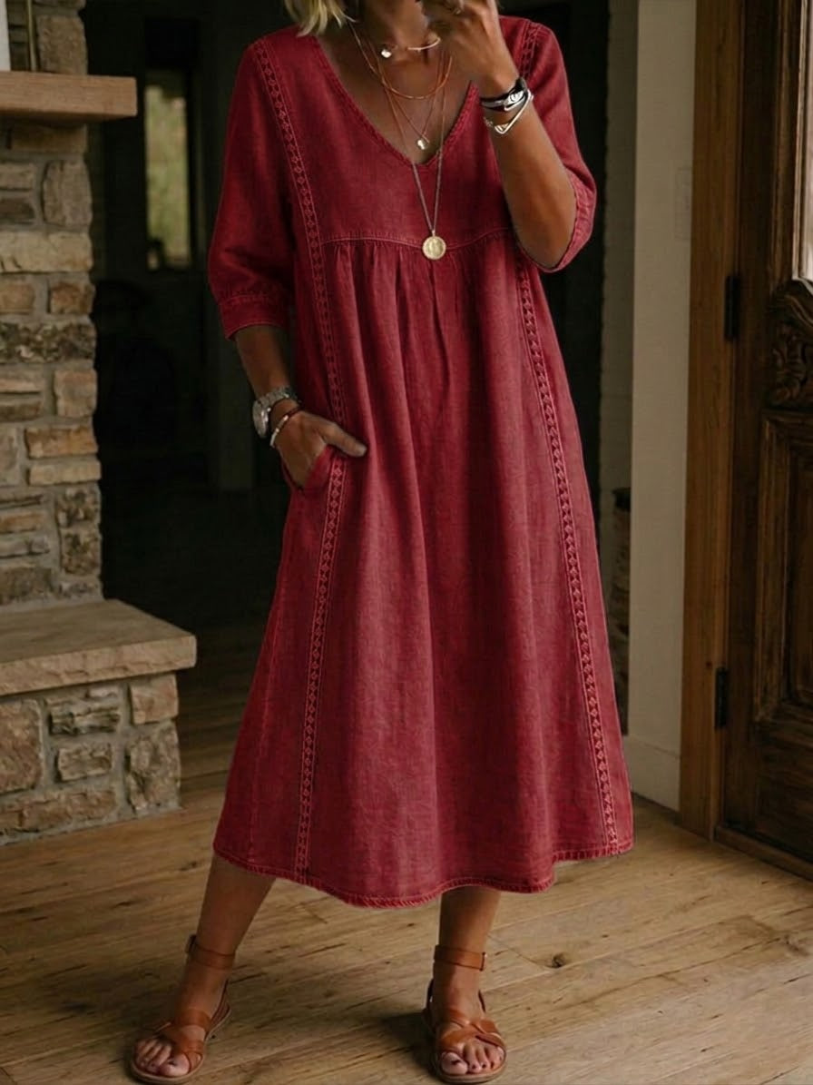 Yara™ | Robe patchwork lin &amp; coton